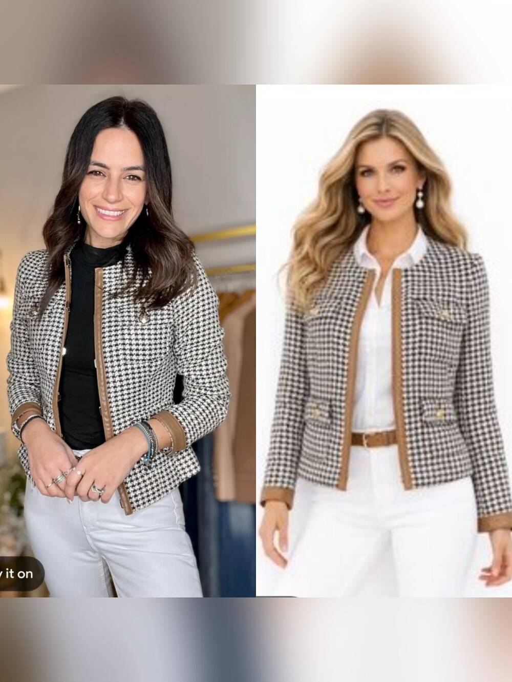 White House Black Market | Tweed Houndstooth Tan Stylist Jacket
